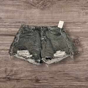 NWT Savanna Jane Denim Button Fly Crystal Fringe Shorts High Waist Cut Off 1X